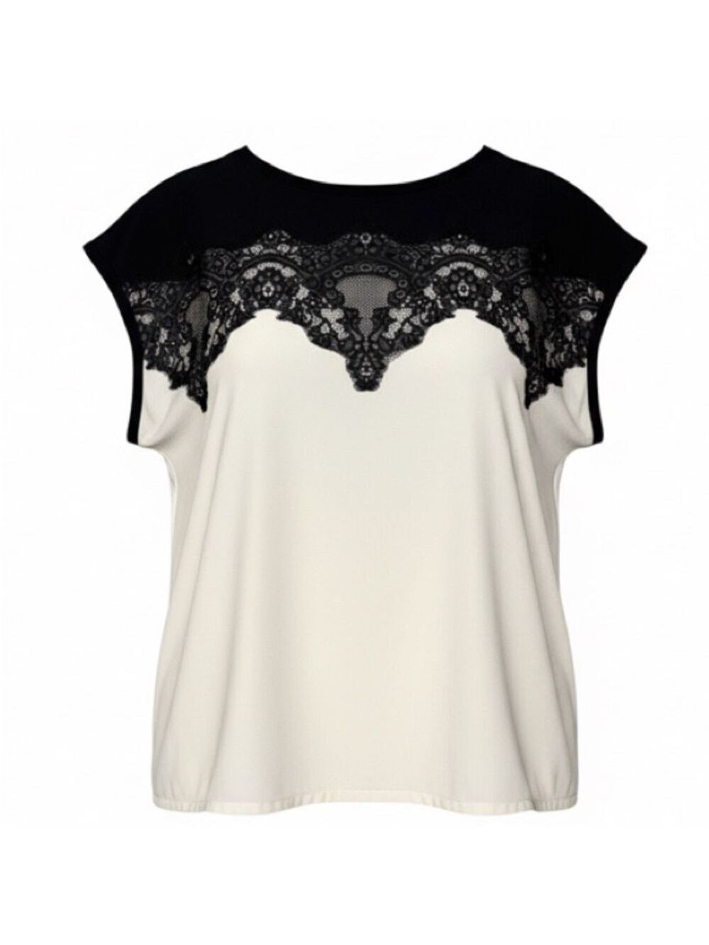 LC Lauren Conrad Ivory Top with Black Lace Trim - Medium